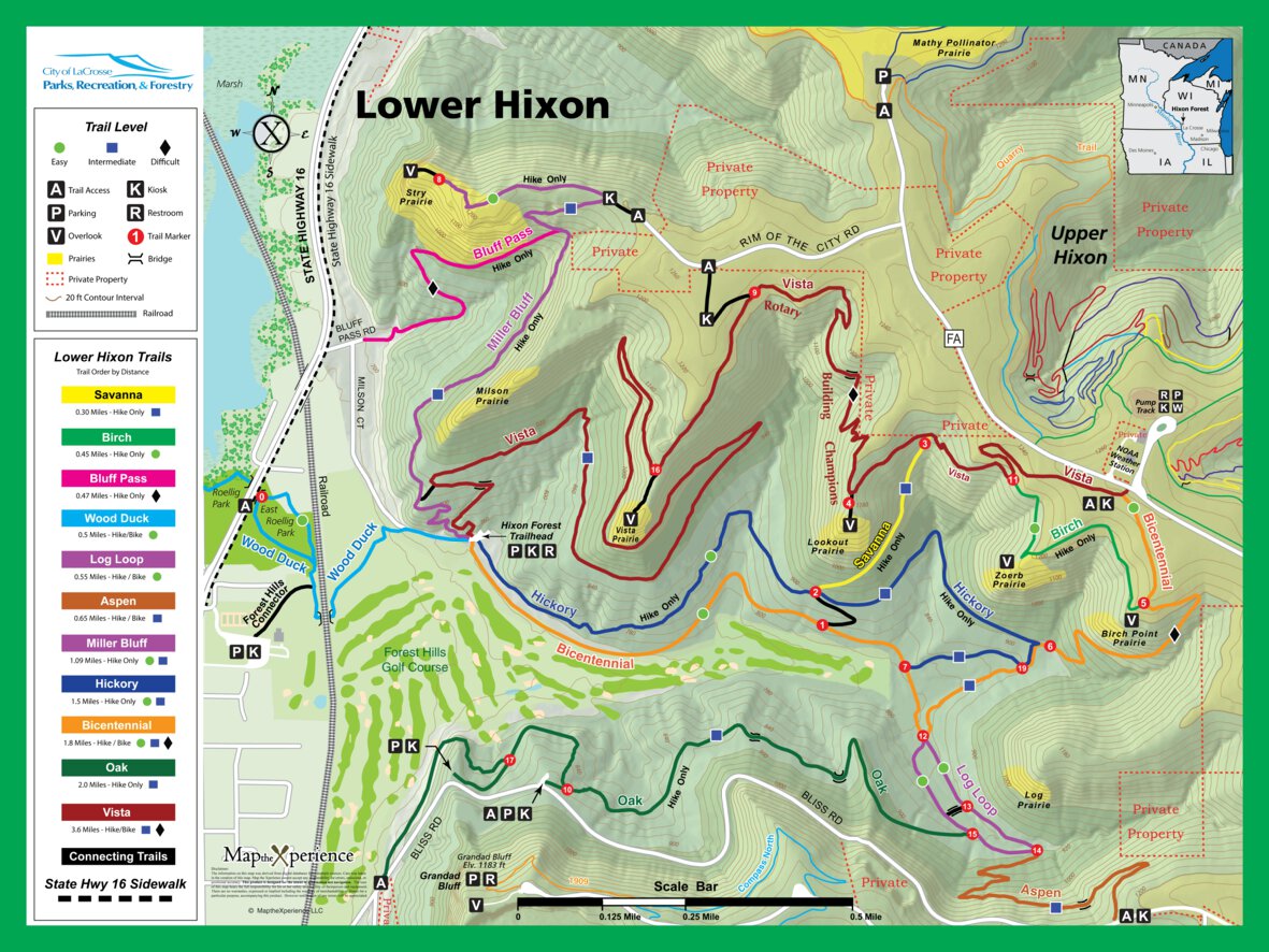 Hixon Forest Trails Map City Of La Crosse Lower Hixon Trail Map Map The Xperience Avenza Maps