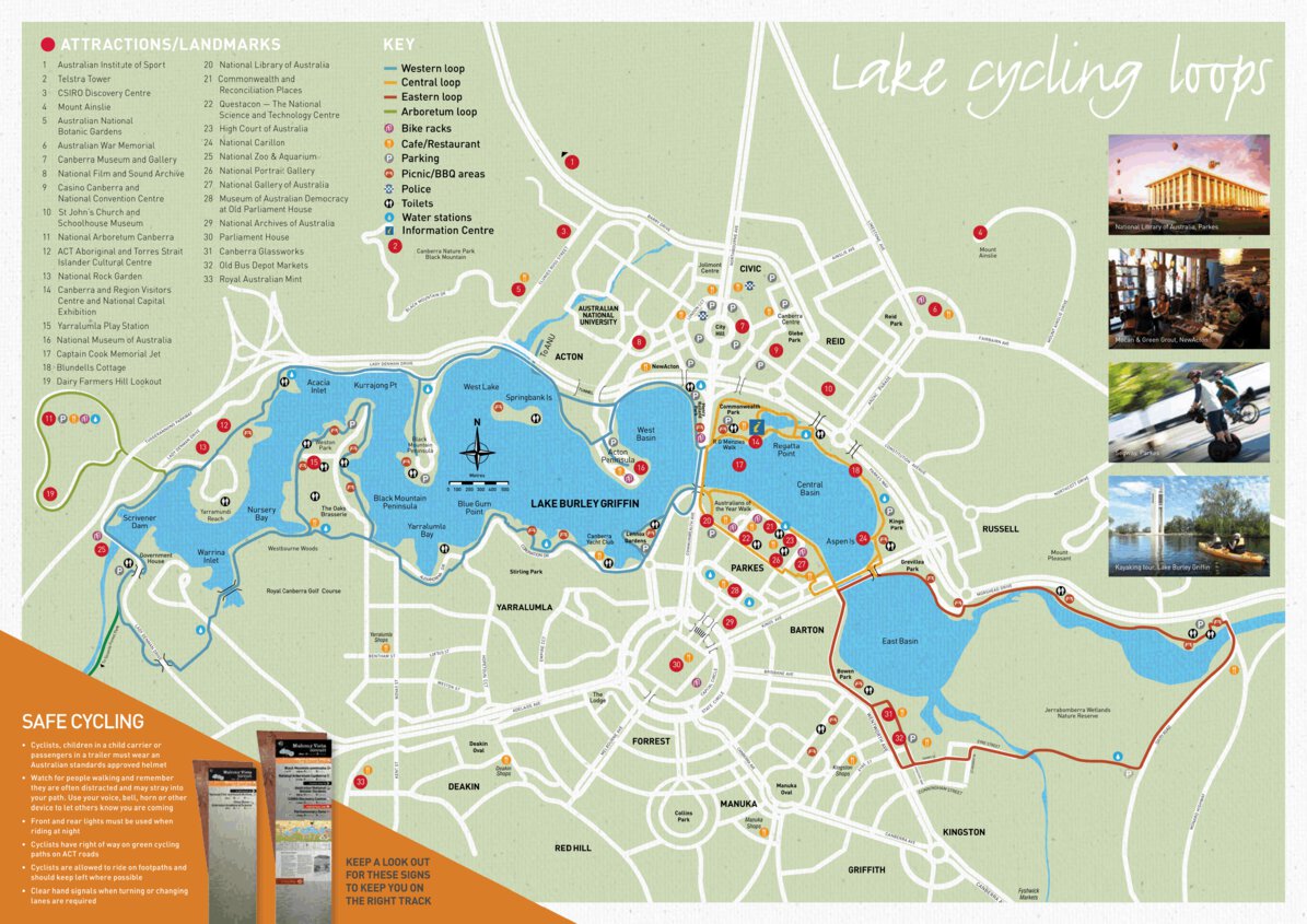 Canberra Bike Paths Map Lake Burley Griffin - Cycling Map - Visit Canberra - Avenza Maps