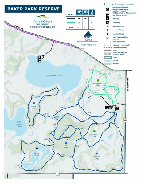 Baker Park Trail Map Baker Park Reserve Ski Trails - Three Rivers Park District - Avenza Maps