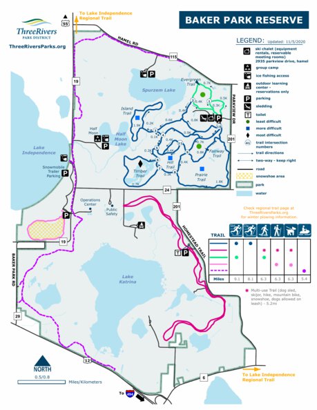 Baker Park Trail Map Baker Park Reserve Winter - Three Rivers Park District - Avenza Maps