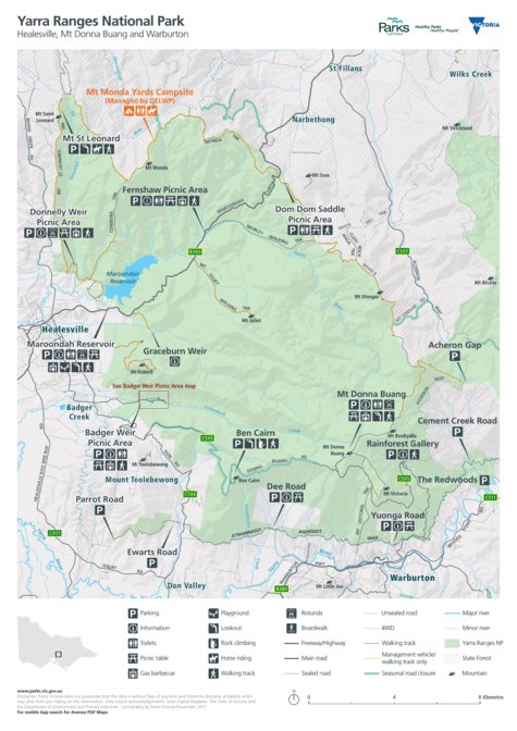 Map Of Yarra Ranges Yarra Ranges National Park Visitor Guide - Parks Victoria - Avenza Maps