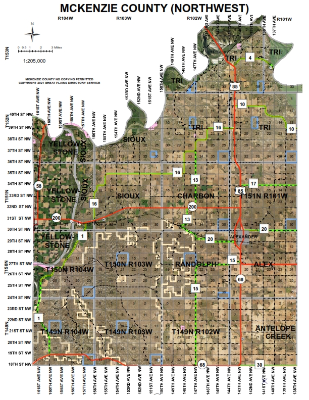 Mckenzie County Road Map Mckenzie County North Dakota Road Map - Great Plains Directory Service -  Avenza Maps