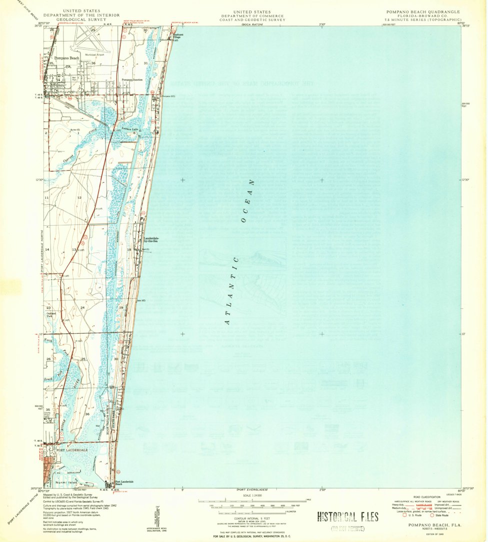 Pompano Beach Florida Map Pompano Beach, Fl (1949, 24000-Scale) - United States Geological Survey -  Avenza Maps