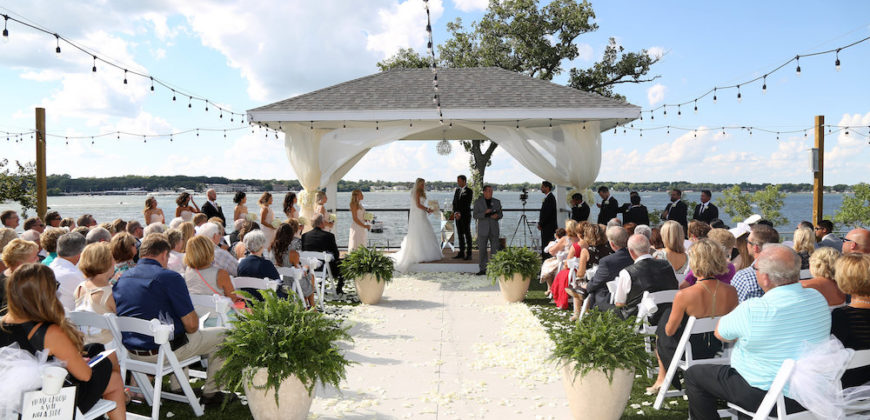 Wedding taking place outside at Bridges Bay