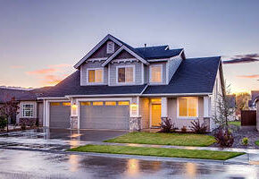 Exterior view of a home at sunset
