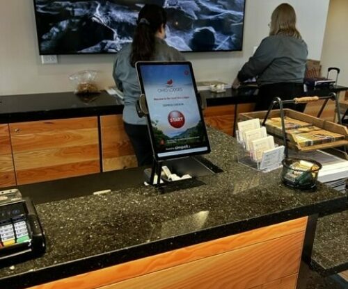 Closer look of smart kiosk on front desk