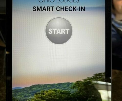 Close up of touchless kiosk start screen