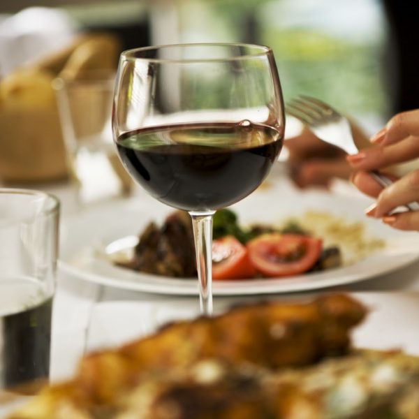 Glass of wine with food