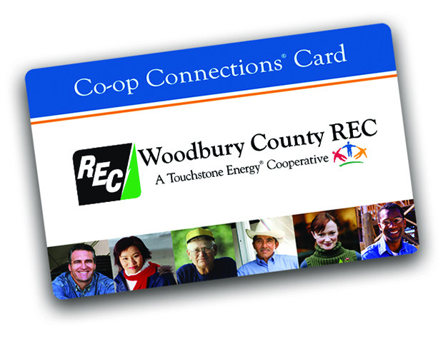 Image features the face of the Woodbury County REC Co-op Connections Card.