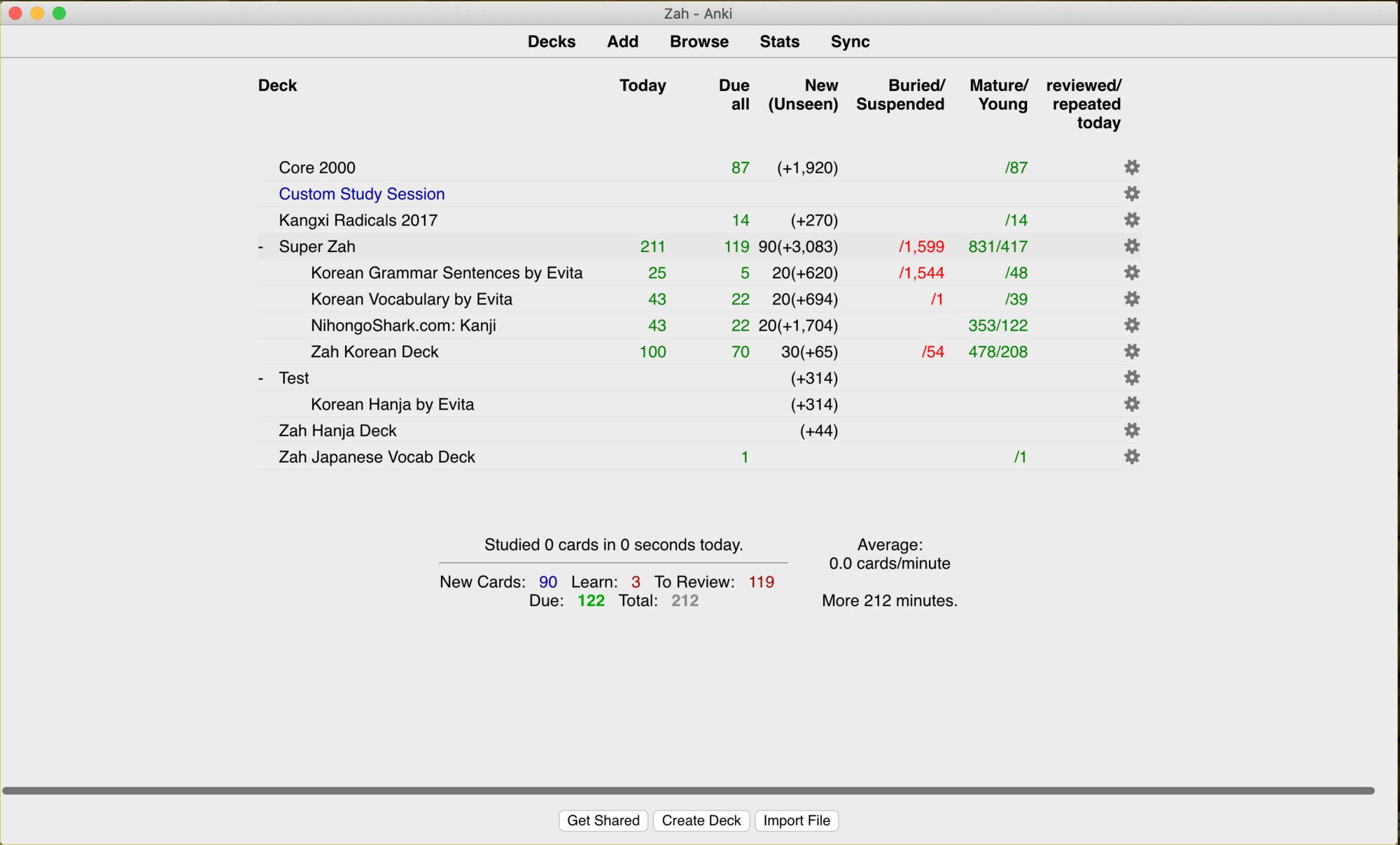 A picture displaying how the anki main window looks different with this plugin enabled