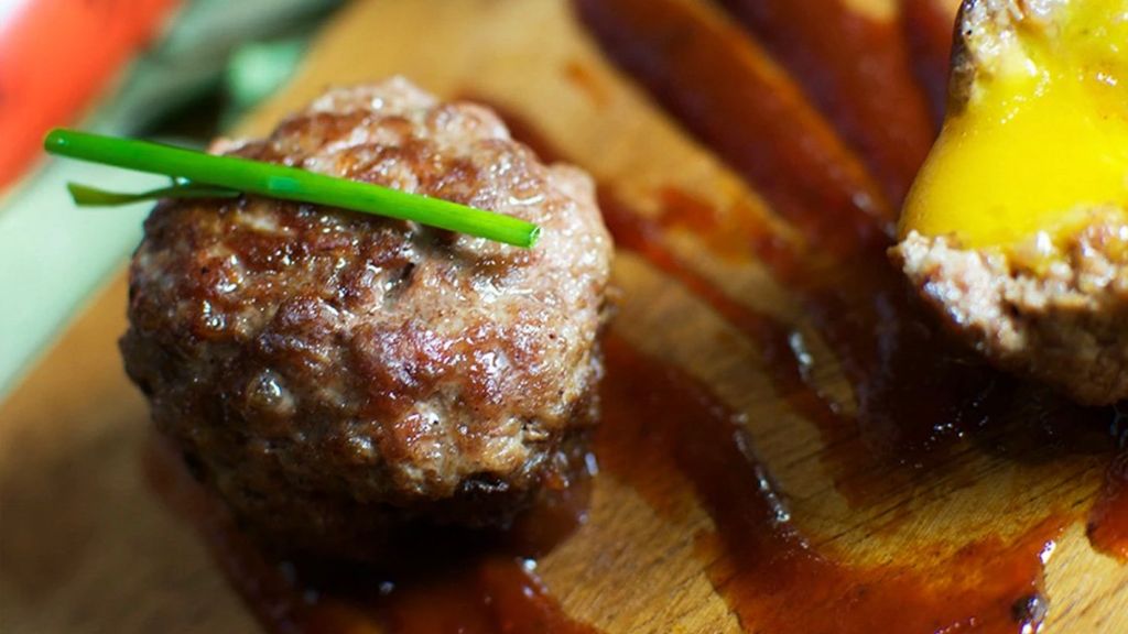 Cheddar-Stuffed Meatballs and BBQ Beer Sauce