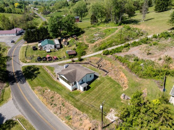 Aerial view of the home and lot
