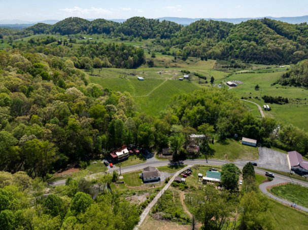 Aerial view of the fields and hills