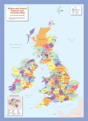 Colour blind friendly Counties Wall Map of the British Isles
