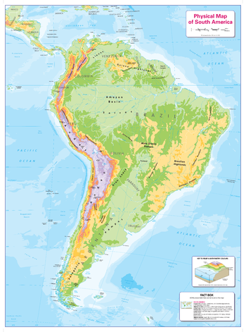 Colour Blind Friendly Children's Physical Map of South America
