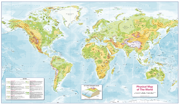 Colour Blind Friendly Children's Physical Map of the World