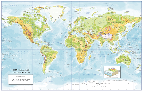 Colour Blind Friendly Children's Physical Map of the World – Small