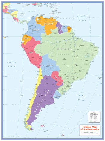 Colour blind friendly Political Wall Map of South America