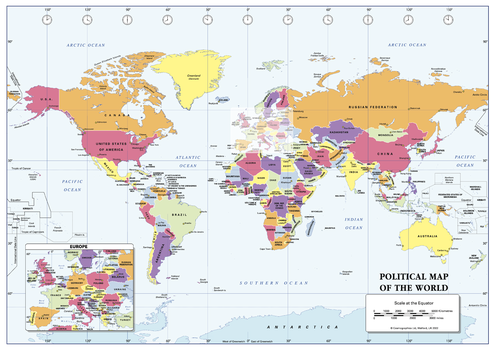 Colour Blind Friendly Political Wall Map of the World - A3