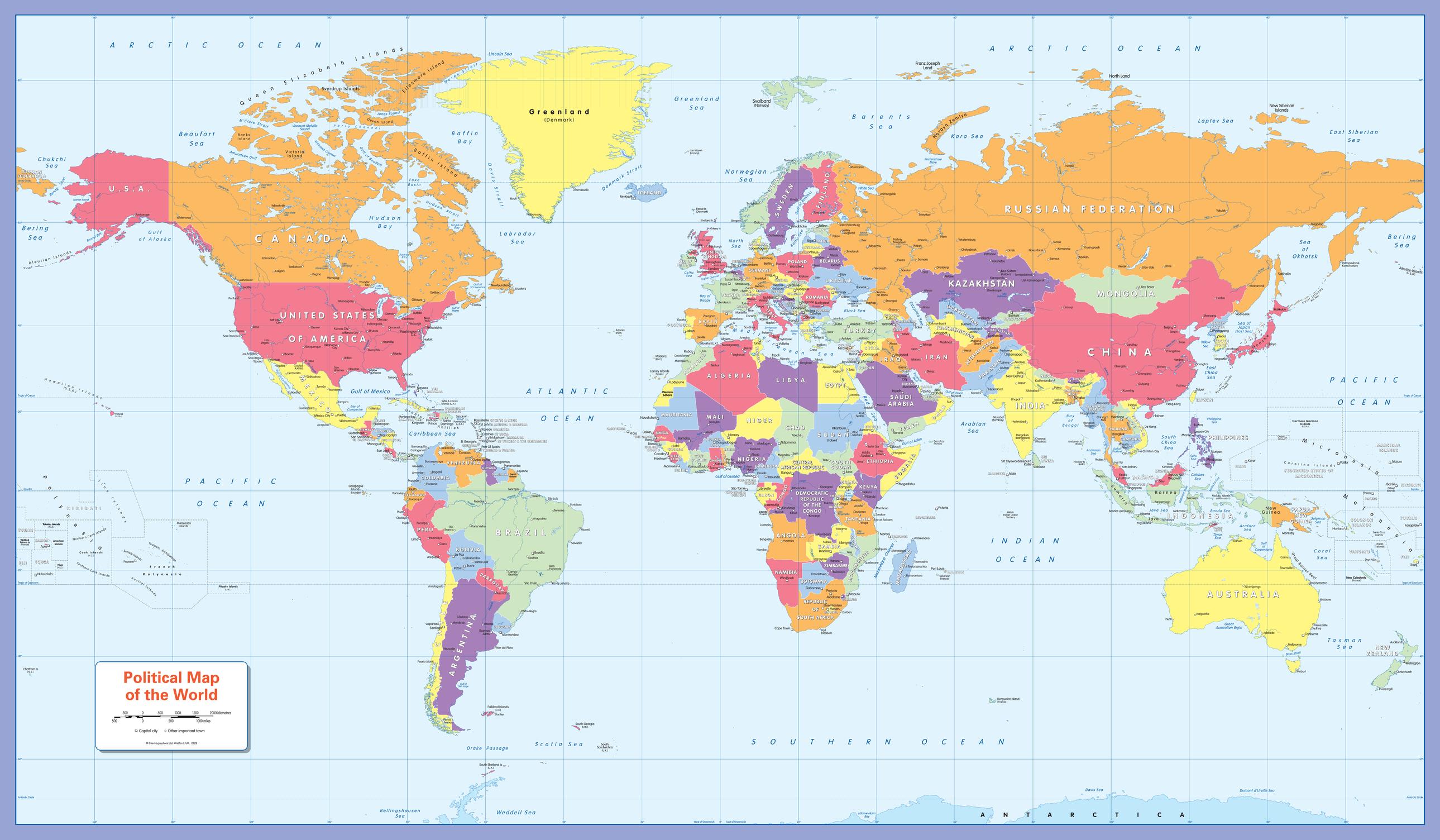 Map Of The World Large Colour blind friendly Political Wall Map of the World   Large