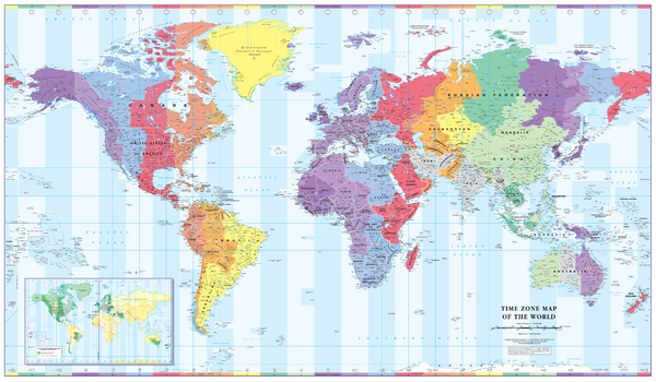 Colour Blind Friendly Time Zone Wall Map of the World - Large