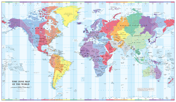 Colour Blind Friendly Time Zone Wall Map of the World