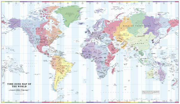 Colour Blind Friendly Time Zone Wall Map of the World - Poster