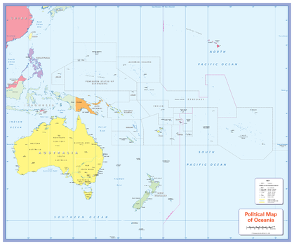 Colour blind friendly Political Wall Map of Oceania