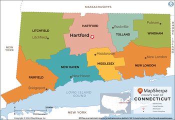 Connecticut Counties Map - Extra Large