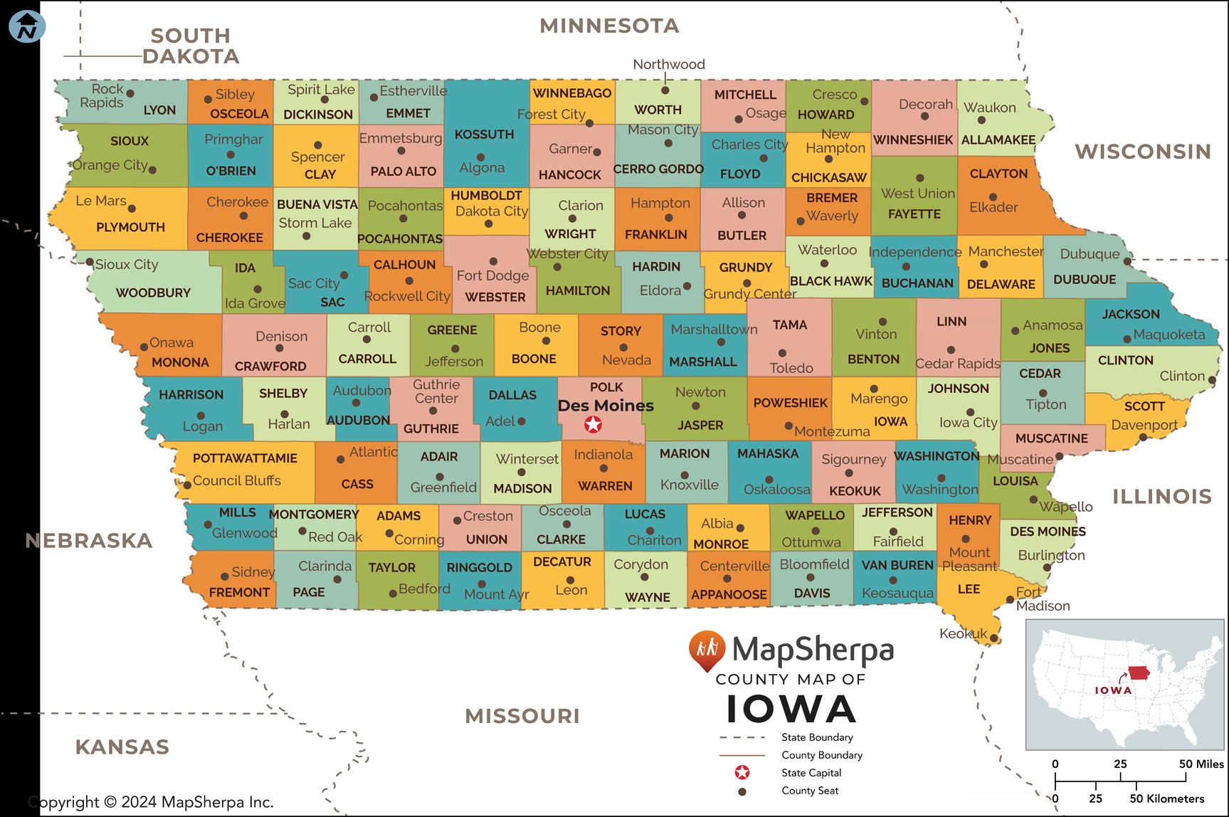 Mapsherpa Iowa Counties Map Standard Mapsherpa 3674