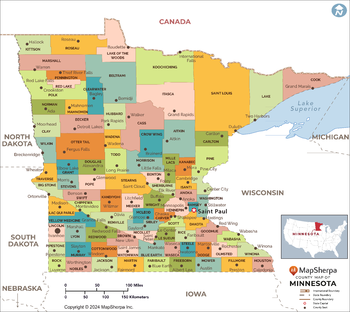 Minnesota Counties Map - Large