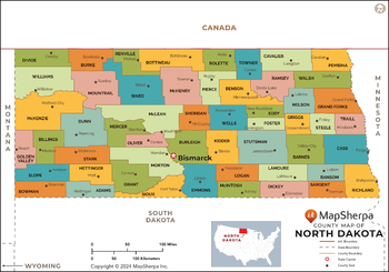 North Dakota Counties Map - Standard