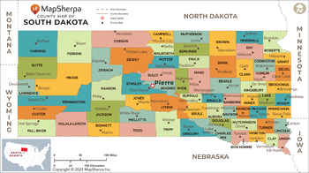 South Dakota Counties Map - Standard