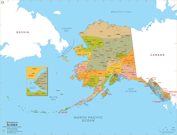 Alaska ZIP Code Map with Boroughs and Census Areas (Counties) - Large