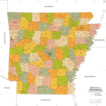 Arkansas ZIP Code Map with Counties - Standard
