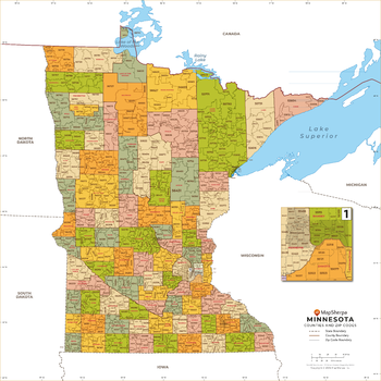 Minnesota ZIP Code Map with Counties - Extra Large