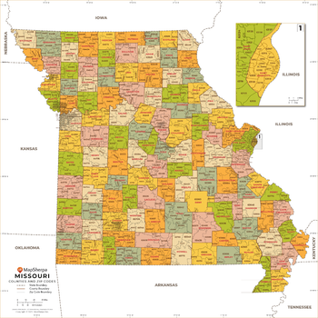 Missouri ZIP Code Map with Counties - Standard