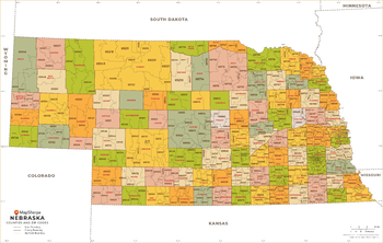 Nebraska ZIP Code Map with Counties - Standard