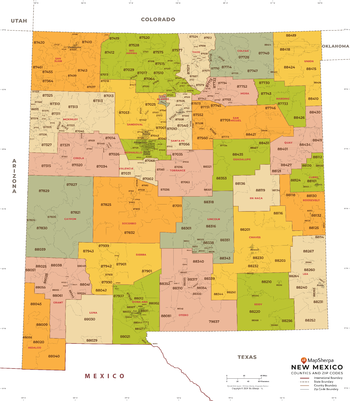 New Mexico ZIP Code Map with Counties - Large