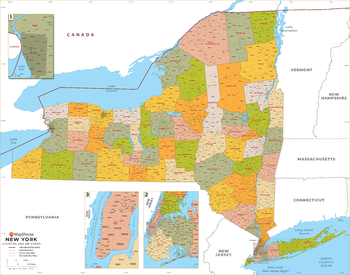 New York ZIP Code Map with Counties - Extra Large