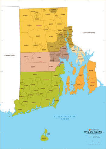 Rhode Island ZIP Code Map with Counties - Large