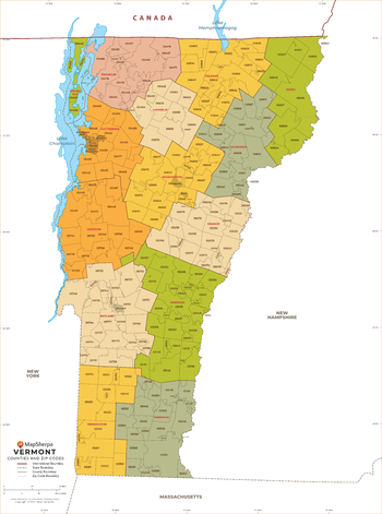Vermont ZIP Code Map with Counties - Extra Large