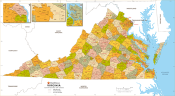 Virginia ZIP Code Map with Counties - Large