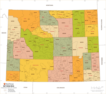 Wyoming ZIP Code Map with Counties - Extra Large