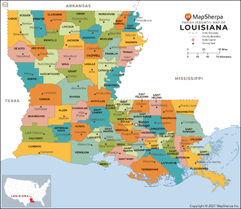 Louisiana Parishes (Counties) Map - Standard