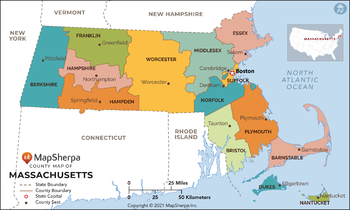 Massachusetts Counties Map - Standard
