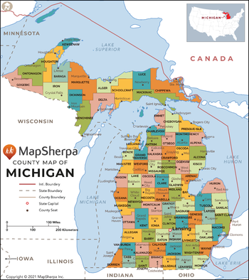 Michigan Counties Map - Large