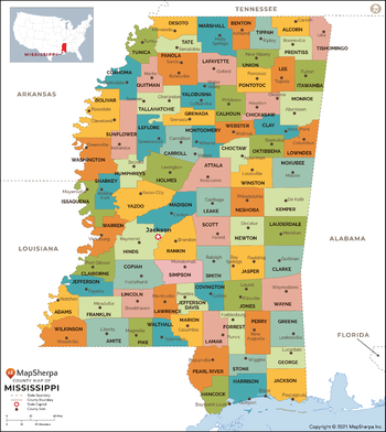 Mississippi Counties Map - Standard