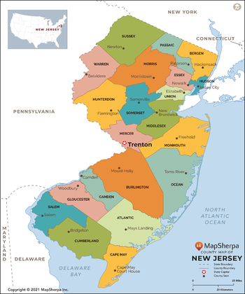 New Jersey Counties Map - Large