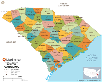 South Carolina Counties Map - Standard